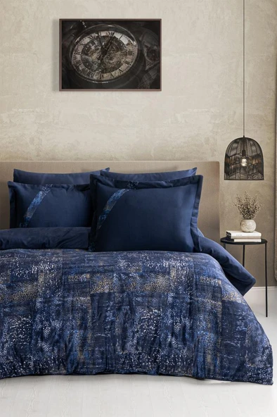 Dijital Saten Tek Kişilik Nevresim Takımı Bos Lacivert ürün görseli 1
