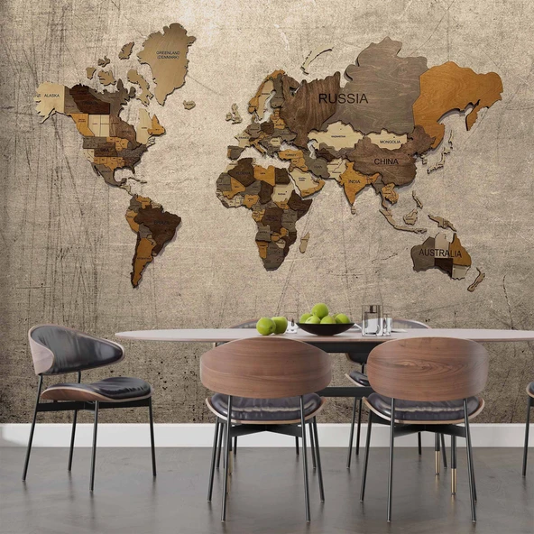 Vintage Ahşap Dünya Haritası Duvar Kağıdı - Resim 5