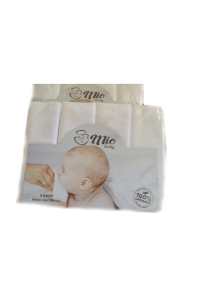MY MİO BABY Bebek Ağız Mendili %100 Organik 4'lü Paket (Beyaz) - 4