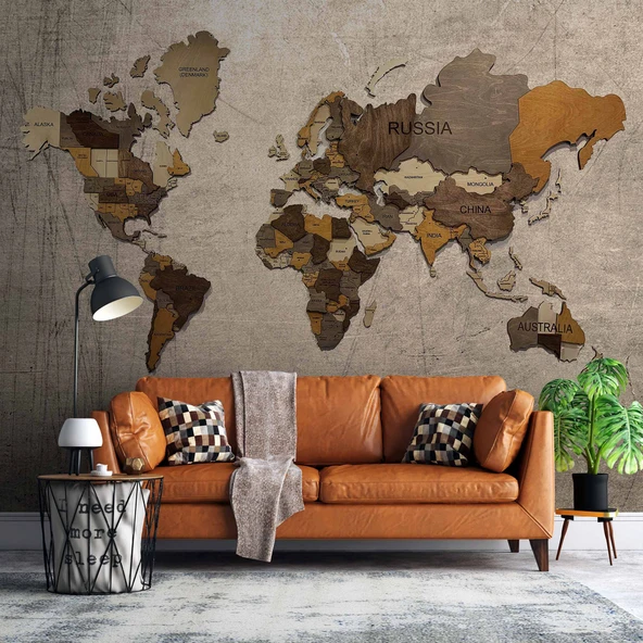 Vintage Ahşap Dünya Haritası Duvar Kağıdı ürün görseli