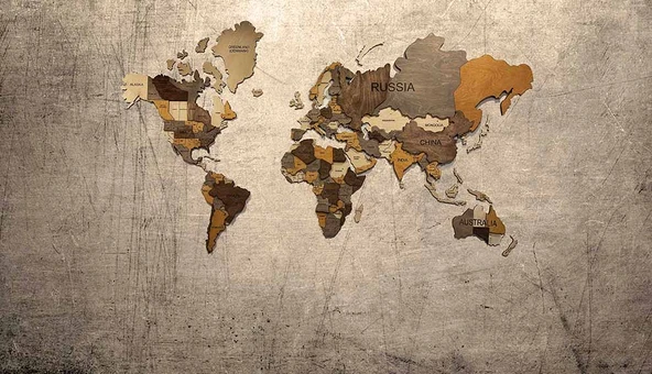 Vintage Ahşap Dünya Haritası Duvar Kağıdı - Resim 7