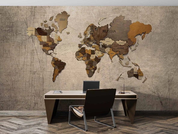 Vintage Ahşap Dünya Haritası Duvar Kağıdı - Resim 4