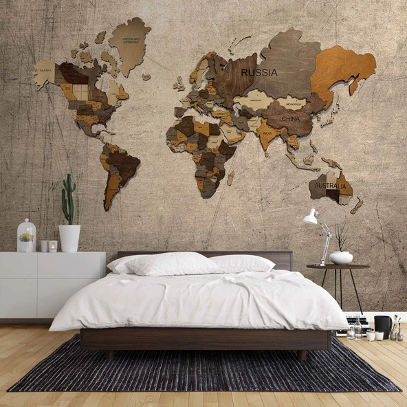 Vintage Ahşap Dünya Haritası Duvar Kağıdı - Resim 2