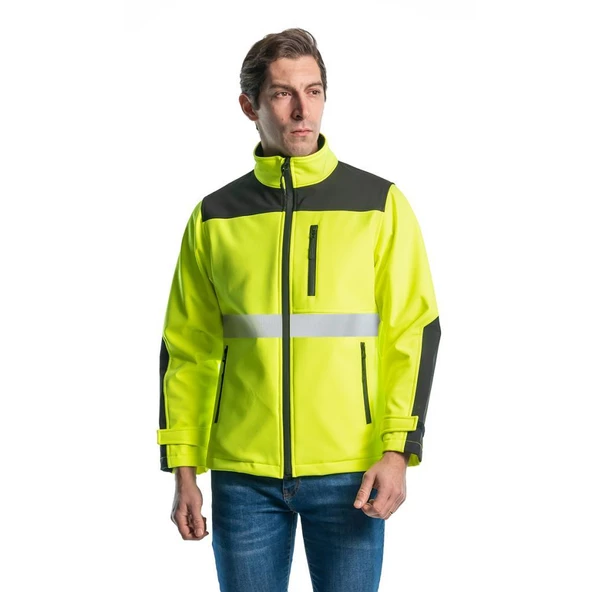 Şensel, Reflektörlü Softshell Mont, Sarı -91E2666- Su İtici