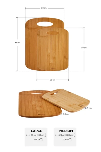 Karaca 33 x 23 Defne 2'li Bambu Kesme Tahtası 28/33 Cm Kahverengi Bambu 2 - Resim 4