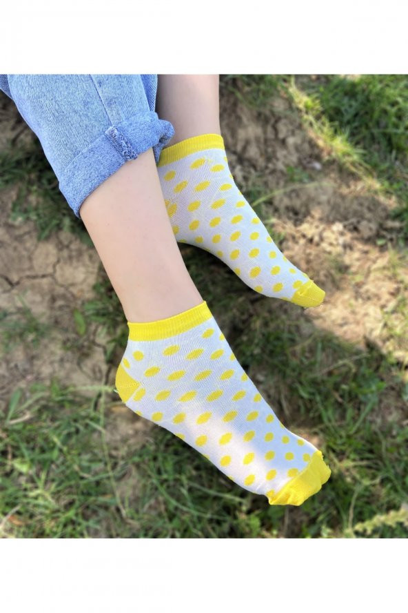 10lı Karışık Soft Renkli Puantiyeli Patik Çorap