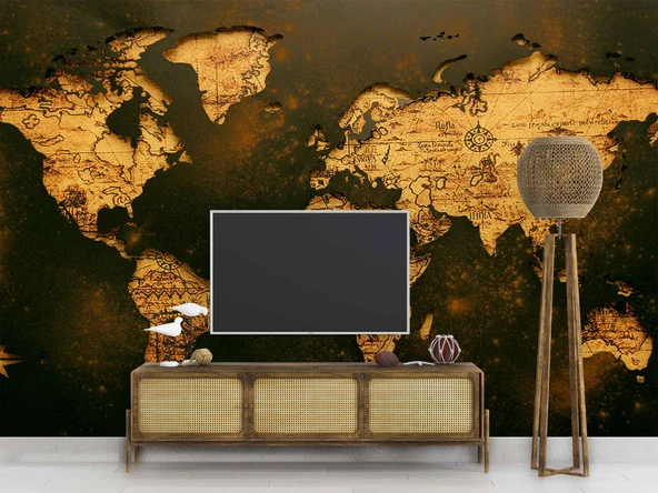 Ahşap Dünya Haritası Duvar Kağıdı - Resim 3