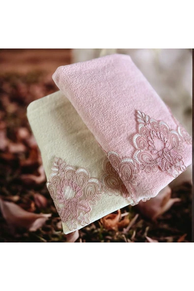 Çeyiz bahçesi Selen ikili havlu takımı krem pudra ürün görseli 1