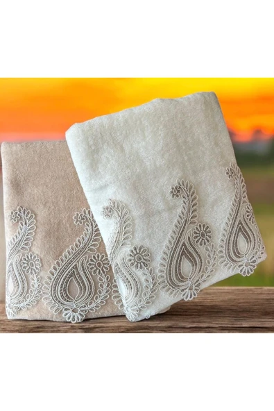 Çeyiz bahçesi hilal ikili havlu takımı krem cappuçino ürün görseli