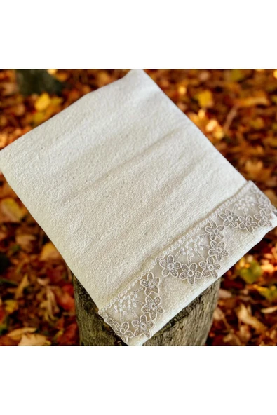 Çeyiz bahçesi cansev kadife havlu krem ürün görseli 1