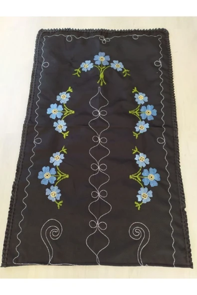 Kanaviçe Nakışlı Mevran Seccade Siyah Mavi ürün görseli 1