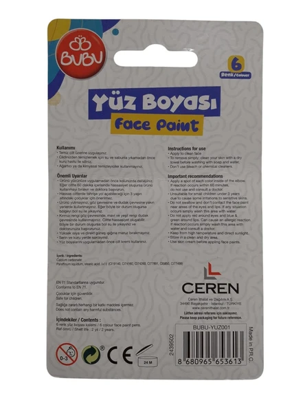 Yüz Boyası 6lı Kalem BU-BU - 2