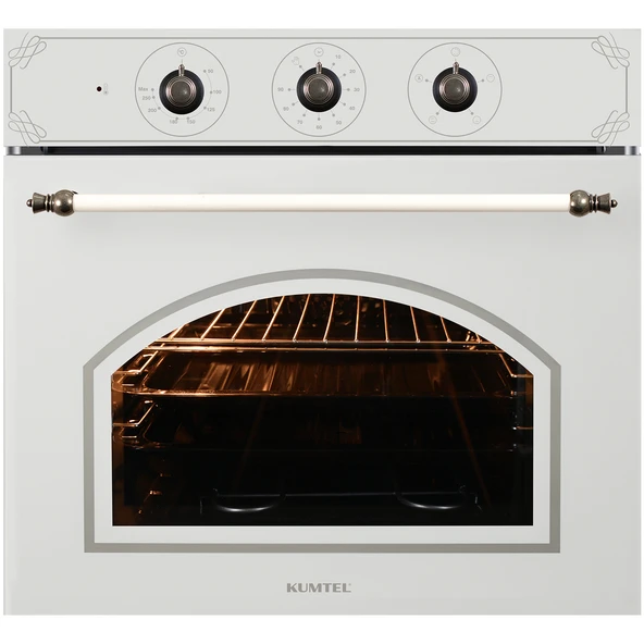 Kumtel Rustik Beyaz Cam Ankastre Fırın 4 Prog. B66-SF2(MT)