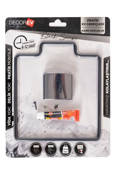 Decorev DC-5060 Dekoratif Yapıştırmalı Banyo Mutfak Metal Kare Havluluk Askı Siyah - 3