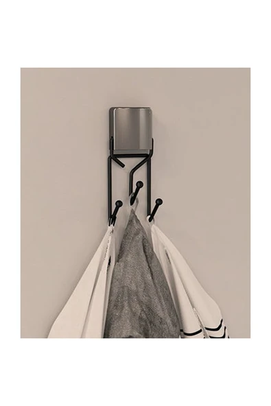 Decorev Dc-5054 Dekoratif Yapıştırmalı Banyo Mutfak Metal Üç Kancalı Askı Siyah - 2