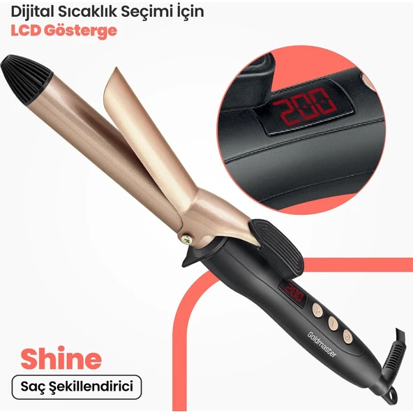 GOLDMASTER SHİNE GOLD IN-6136 DİJİTAL GÖSTERGELİ SERAMİK PLAKALI 25 MM SAÇ ŞEKİLLENDİRİCİ MAŞA