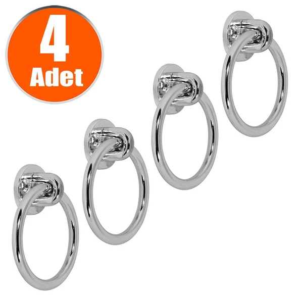 Caliber Sarkaç Dolap Dolabı Çekmece Kulpu Kulbu Krom Metal Halka Kulpları (4 ADET) Mobilya Mutfak