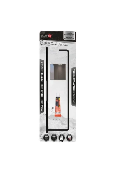Decorev DC-5057 Dekoratif Siyah Havluluk Kâğıt Havluluk Metal Askı Siyah Yapışkanlı - 3