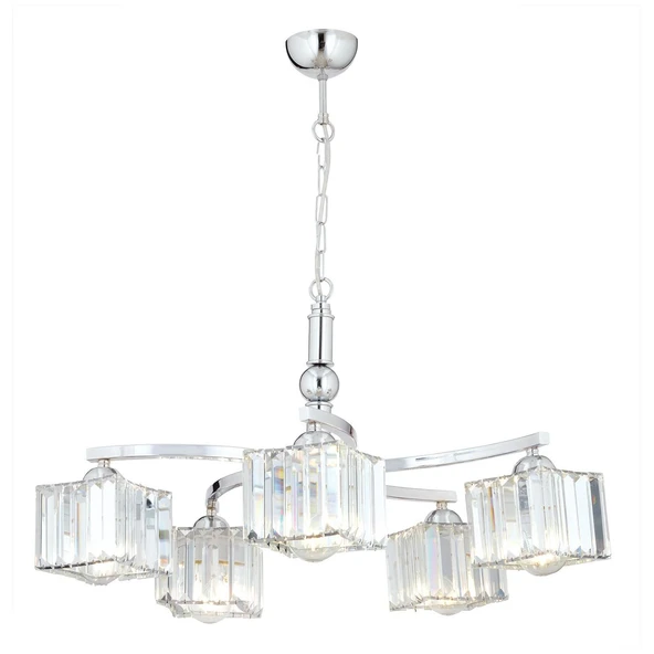 Apliqa Rima 5 Kollu Krom Kaplama Kristalli Taşlı Modern Tasarım Avize