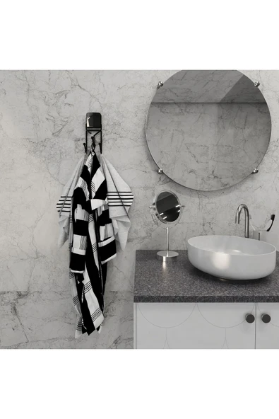 Decorev Dc-5054 Dekoratif Yapıştırmalı Banyo Mutfak Metal Üç Kancalı Askı Siyah