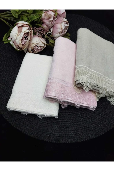 Çeyizlik Osmanlı Iğne Oyalı Kadife El Ve Yüz Havlu Seti 3'lü Set 50/90cm ürün görseli 1