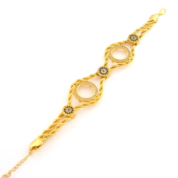 İki Çeyrekli Çerçeve Bileklik Çelik Altın Kaplama BLK-1066 - Resim 5