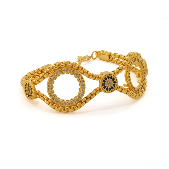 İki Çeyrekli Çerçeve Bileklik Çelik Altın Kaplama BLK-1065 - Resim 5