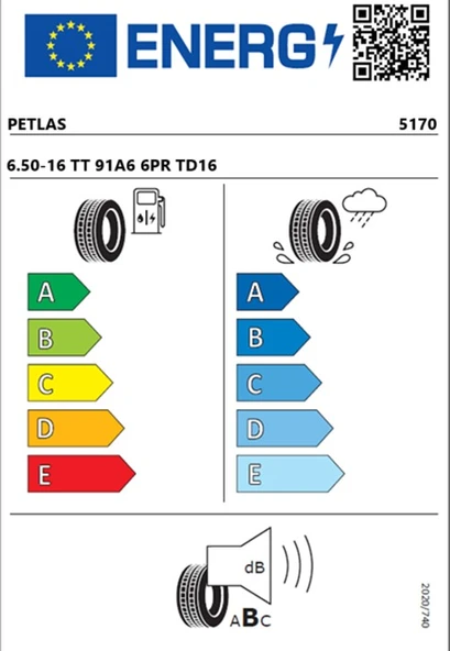 Petlas 6.50-16 Tt 91A6 6pr TD16 Traktör Ön Lastiği (Üretim TARIHI:2025) - 2