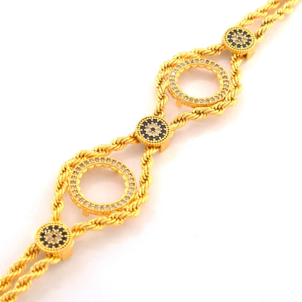 İki Çeyrekli Çerçeve Bileklik Çelik Altın Kaplama BLK-1066 - Resim 4