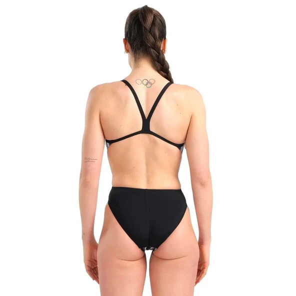 Arena Swimsuit Challenge Back Marbled Kadın Siyah Yüzücü Mayosu 005562550 - 2