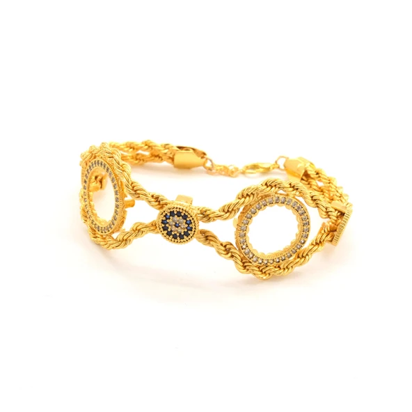 İki Çeyrekli Çerçeve Bileklik Çelik Altın Kaplama BLK-1066 - Resim 2