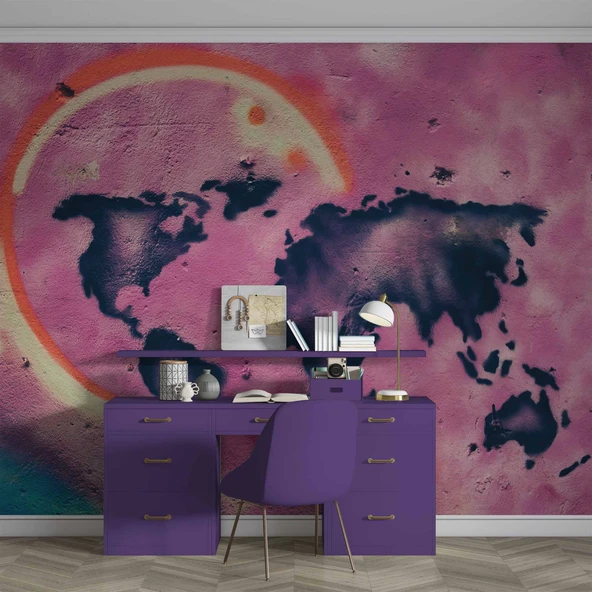 Grafitti Dünya Haritası Duvar Kağıdı - Resim 4
