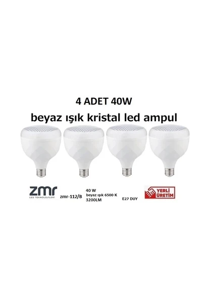 ZMR 40W Kristal Camlı T-Bulb LED Ampul E27 Beyaz Işık ZMR-112/B 6500K