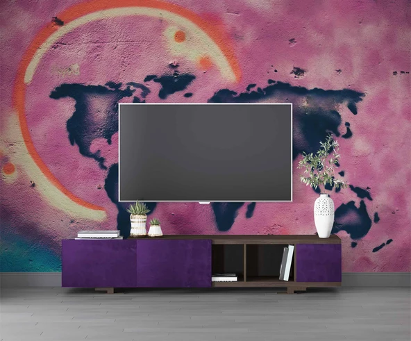 Grafitti Dünya Haritası Duvar Kağıdı - Resim 3