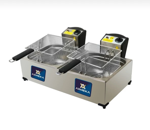 Armeka 8 8 Litre Çiftli Elektrikli Kapaklı Sanayi Tipi Fritöz Makinesi Patates Kızartma Makinası