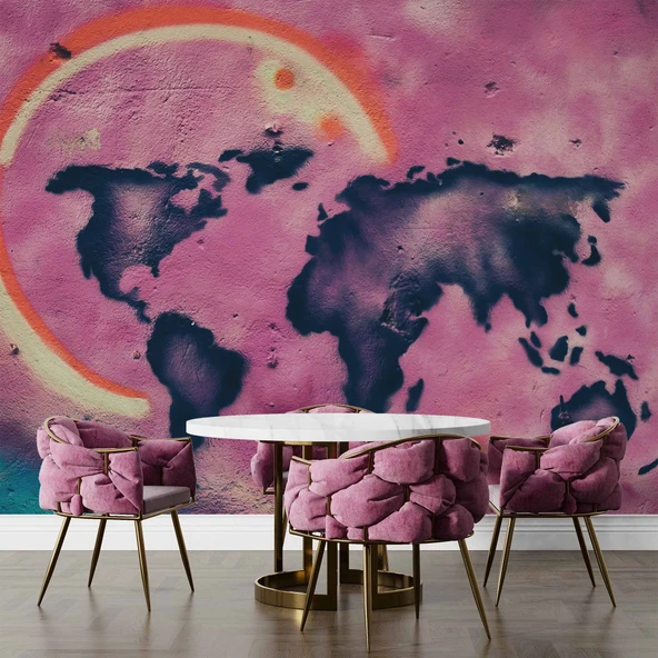 Grafitti Dünya Haritası Duvar Kağıdı - Resim 5