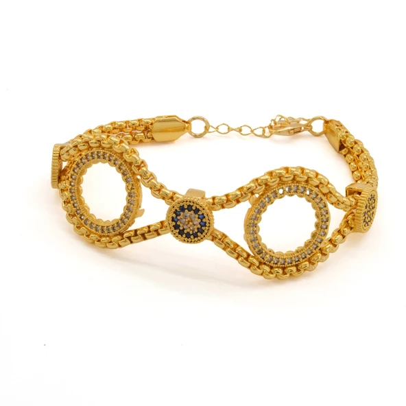 İki Çeyrekli Çerçeve Bileklik Çelik Altın Kaplama BLK-1065 - Resim 4