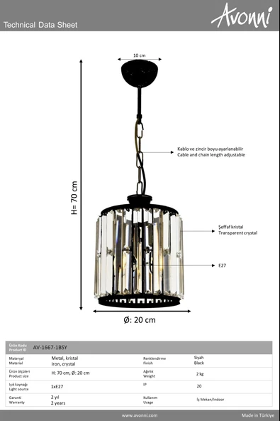 Avonni Av-60029-1Bsy Siyah Boyalı Modern Avize - 3