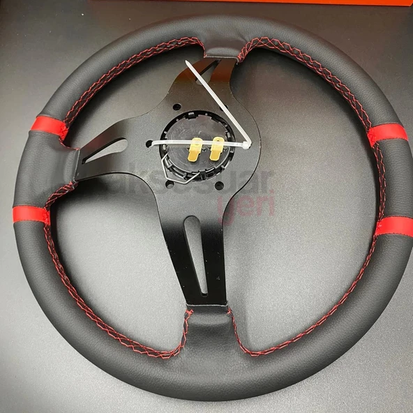 Tempra-Tipo Göbek-35cm Siyah Deri Drifting Momo Spor Direksiyon - 4