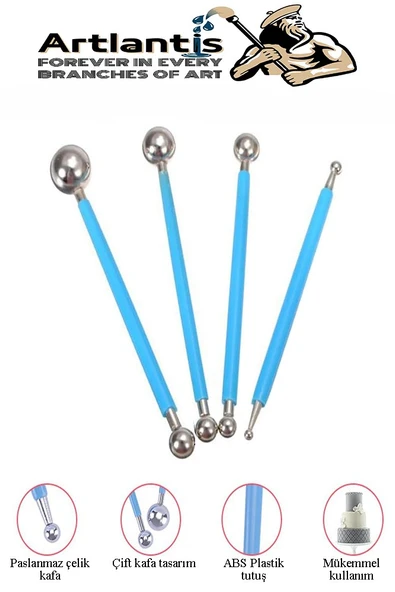 Top Uçlu Pasta Şekil Verme ve Modelleme Seti 4 lü 1 Paket Top Ütü Çiçek Ütüsü Şeker Hamuru Şekillendirme Pasta Fondan - 4