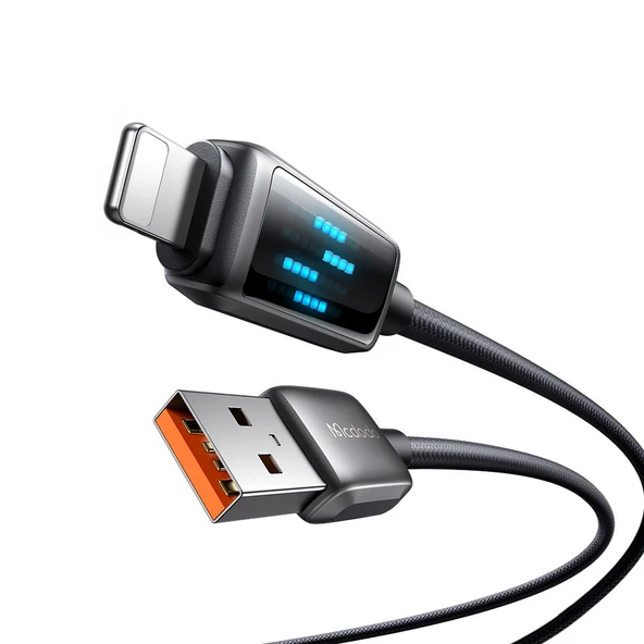 Mcdodo CA-5250 3A USB iPhone Şarj Hız Göstergeli Şarj Data Kablosu 1.2M Siyah