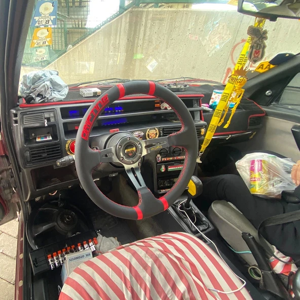 Tempra-Tipo Göbek-35cm Siyah Deri Drifting Momo Spor Direksiyon - 5