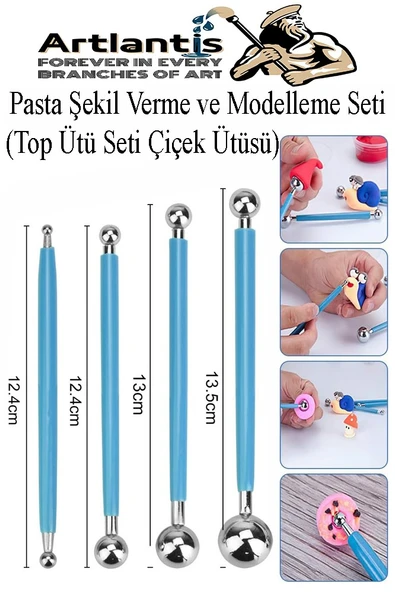 Top Uçlu Pasta Şekil Verme ve Modelleme Seti 4 lü 1 Paket Top Ütü Çiçek Ütüsü Şeker Hamuru Şekillendirme Pasta Fondan