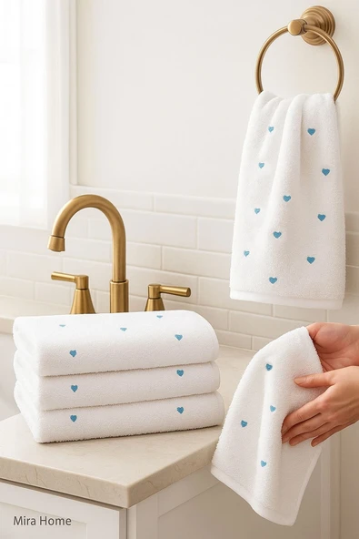 4 Lü Kalp Nakış İşlemeli El Yüz Havlu Seti %100 Pamuklu 50x90 Cm Hand Of Love - 7
