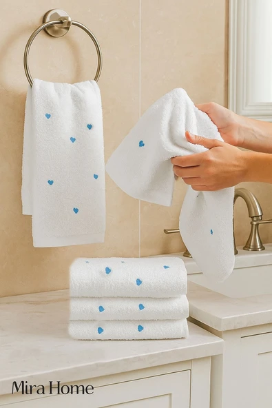 4 Lü Kalp Nakış İşlemeli El Yüz Havlu Seti %100 Pamuklu 50x90 Cm Hand Of Love - 8