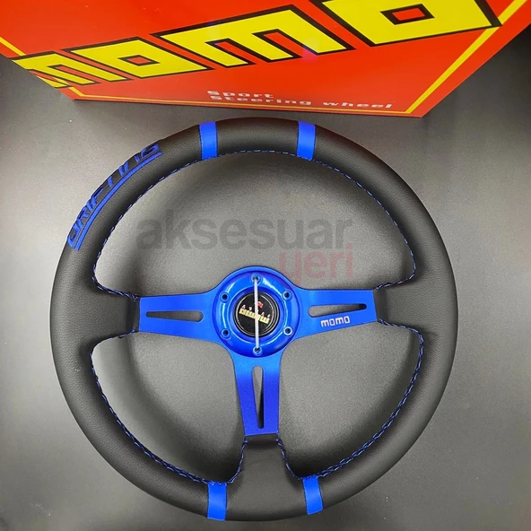 Honda Civic 1996-2000 Göbek-35cm Mavi Drifting Momo Spor Direksiyon - 2