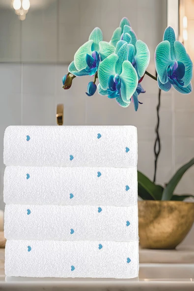 4 Lü Kalp Nakış İşlemeli El Yüz Havlu Seti %100 Pamuklu 50x90 Cm Hand Of Love - 4