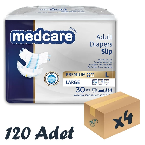 Medcare Premium Bel Bantlı Hasta Bezi 6 Damla Large Büyük Boy L Beden 30'lu 4 Paket 120 Adet