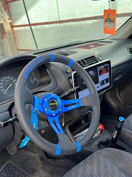 Honda Civic 1996-2000 Göbek-35cm Mavi Drifting Momo Spor Direksiyon