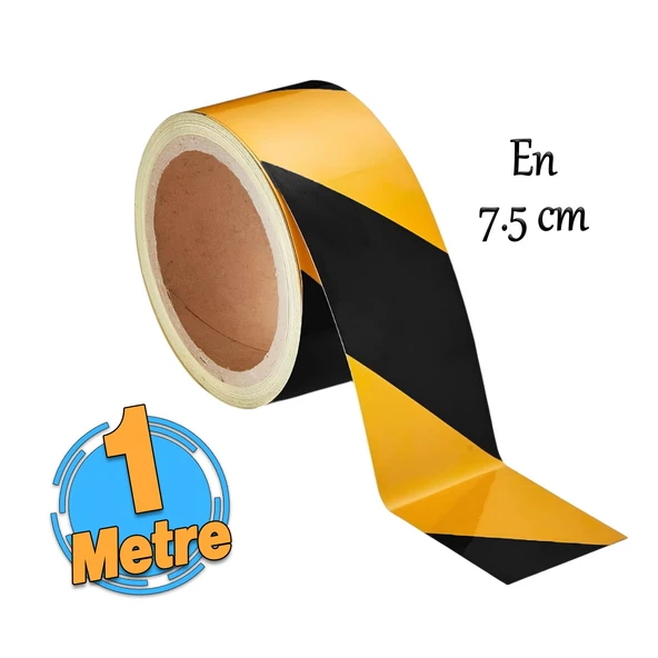 Yapışkanlı Sarı Siyah İşaretli Yönlendirme Reflektörlü Reflektif Şerit Bant 7.5 cm İkaz Bandı 1 Mt
